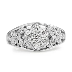 9ct White Gold Floral Diamond Ring