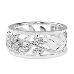 9ct White Gold Floral Diamond Band Ring