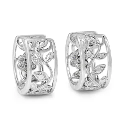 9ct White Gold Floral Diamond Hoop Earrings