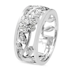 9ct White Gold Floral Diamond Band Ring