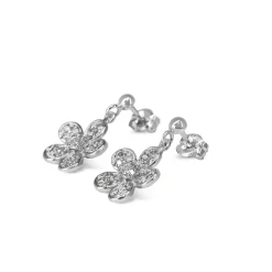 18ct White Gold Flower Drop Diamond Earrings