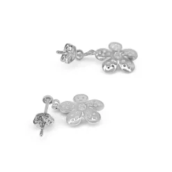 18ct White Gold Flower Drop Diamond Earrings