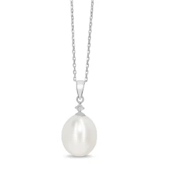 18ct White Gold Fresh Water 11mm Pearl and Diamond Necklace