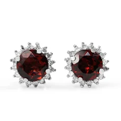 9ct White Gold Garnet and Diamond Halo Earrings