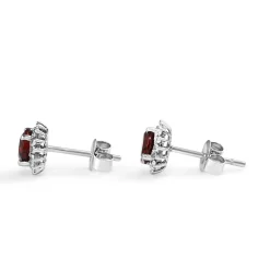 9ct White Gold Garnet and Diamond Halo Earrings