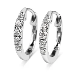 9ct White Gold Graduated Diamond Hoop Earrings