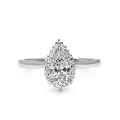 18ct White Gold Graduated Pear Diamond Halo Ring