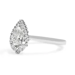 18ct White Gold Graduated Pear Diamond Halo Ring