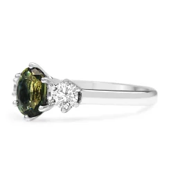 18ct White Gold Green / Yellow Parti Sapphire 3 Stone Ring