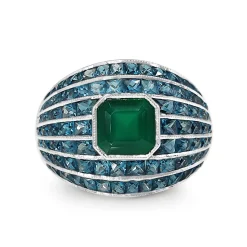 9ct White Gold Green Agate and Topaz Domed Ring