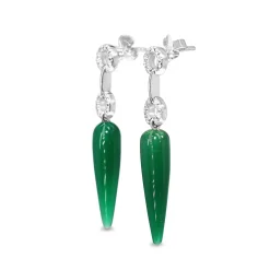 9ct White Gold Green Agate and Diamond Drop Earrings