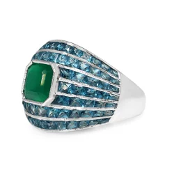 9ct White Gold Green Agate and Topaz Domed Ring