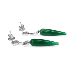 9ct White Gold Green Agate and Diamond Drop Earrings