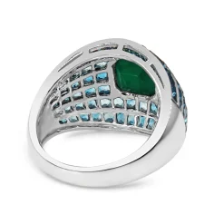 9ct White Gold Green Agate and Topaz Domed Ring