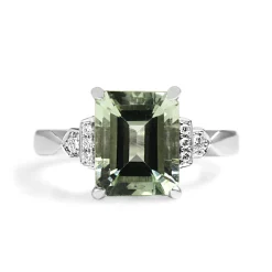 9ct White Gold Green Amethyst and Diamond Ring