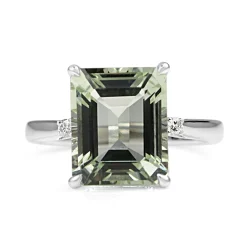 9ct White Gold Green Amethyst and Diamond Cocktail Ring
