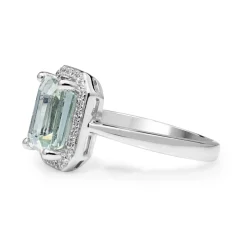 9ct White Gold Green Amethyst and Diamond Halo Ring