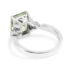 9ct White Gold Green Amethyst and Diamond Ring