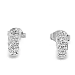 18ct White Gold Half Hoop Pave Diamond Stud Earrings