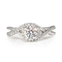 14ct White Gold Halo Twist Diamond Ring