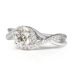 14ct White Gold Halo Twist Diamond Ring