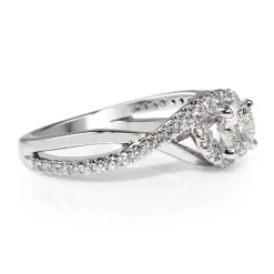 14ct White Gold Halo Twist Diamond Ring