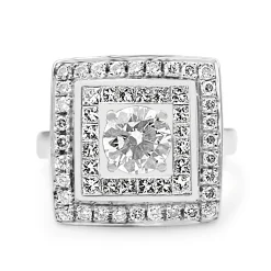 18ct White Gold Handmade Square Double Halo Diamond Cocktail Ring