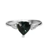 18ct White Gold Heart Teal Sapphire and Pear Diamond 3 Stone Ring