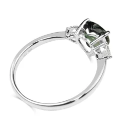 18ct White Gold Heart Teal Sapphire and Pear Diamond 3 Stone Ring