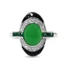 9ct White Gold Jade, Emerald, Onyx and Diamond Deco Style Ring