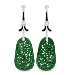 18ct White Gold Jade, Onyx and Diamond Earrings