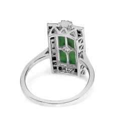 9ct White Gold Jade, Onyx and Diamond Deco Style Ring
