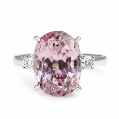 18ct White Gold Kunzite and Diamond 3 Stone Ring