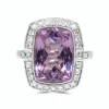 18ct White Gold Kunzite and Diamond Halo Ring