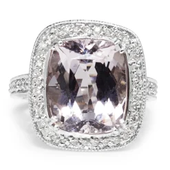 18ct White Gold Kunzite and Diamond Halo Ring
