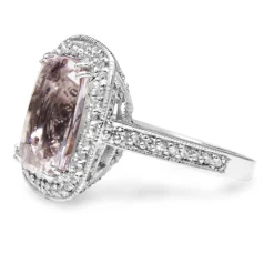 18ct White Gold Kunzite and Diamond Halo Ring