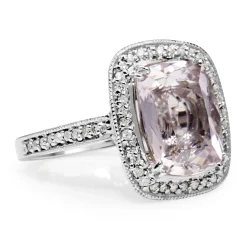 18ct White Gold Kunzite and Diamond Halo Ring