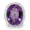 18ct White Gold Large Amethyst and Diamond Halo Ring