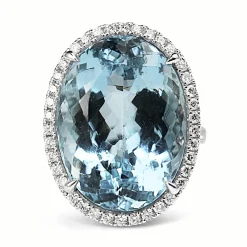 18ct White Gold Large Aquamarine and Diamond Cocktail Ring