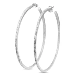 14ct White Gold Large Single Cut Diamond Hoop Earrings