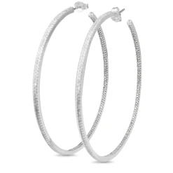 14ct White Gold Large Single Cut Diamond Hoop Earrings