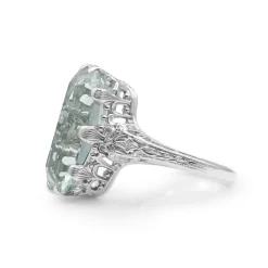 14ct White Gold Late Art Deco Aquamarine Filigree Ring