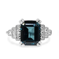9ct White Gold London Blue Topaz And Diamond Deco Style Ring