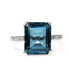 9ct White Gold London Blue Topaz and Diamond Solitaire Ring