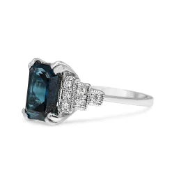 9ct White Gold London Blue Topaz And Diamond Deco Style Ring