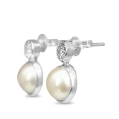 18ct White Gold Mabé Pearl and Old Cut Diamond Stud Earrings