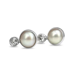 18ct White Gold Mabé Pearl and Old Cut Diamond Stud Earrings