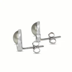 18ct White Gold Mabé Pearl and Old Cut Diamond Stud Earrings
