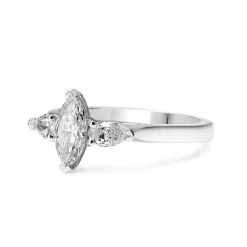 18ct White Gold Marquise and Pear Diamond 3 Stone Ring
