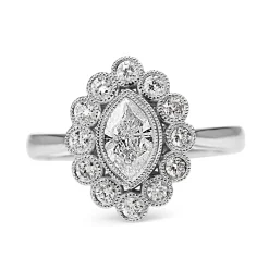 18ct White Gold Marquise Halo Diamond Ring
